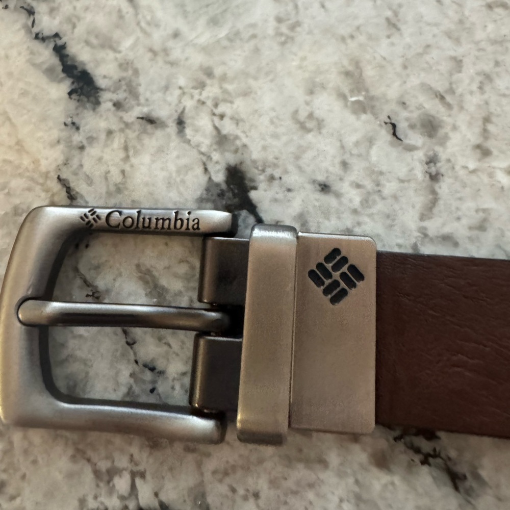 Columbia doble black and brown Leather Belt with Silver Brushed Metal Buckle